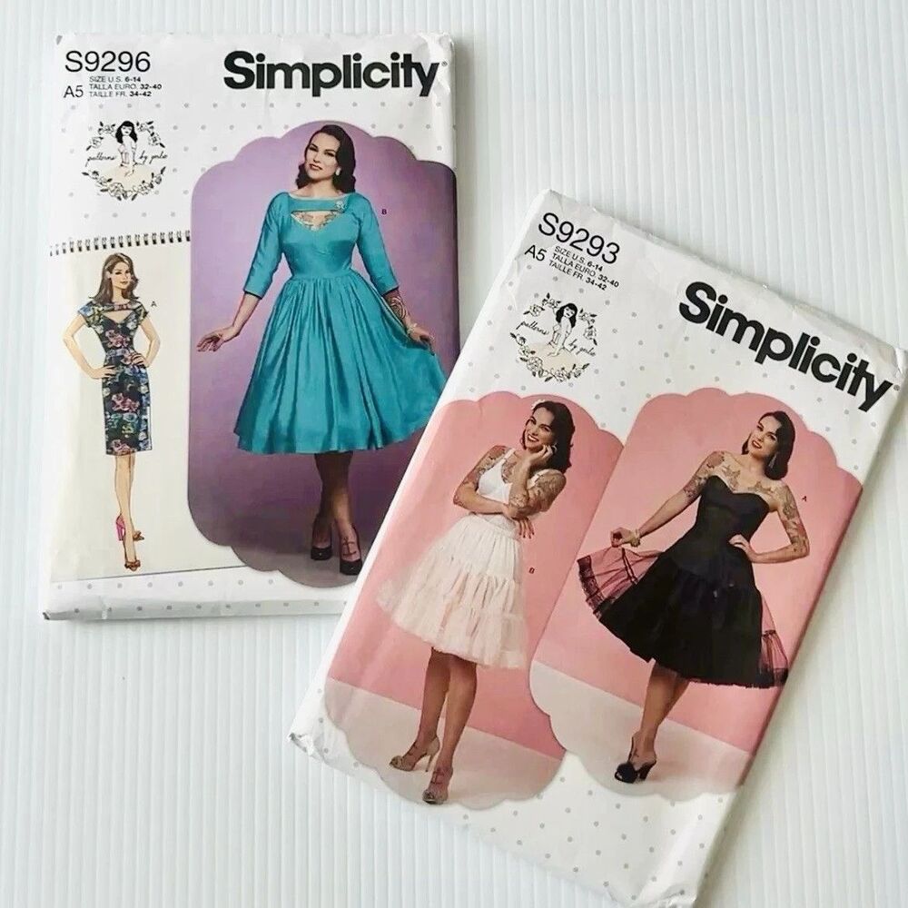 Simplicity Retro Dress Patterns S9296 & Petticoat Slip S9293 Rockabilly 6-14